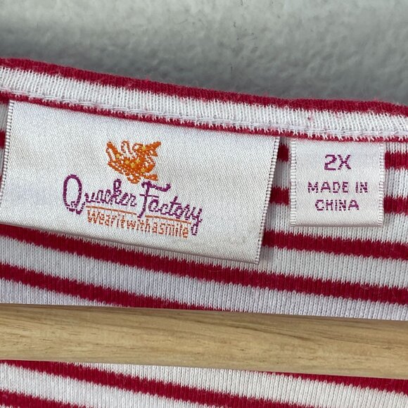 Quacker Factory Womens Plus 2X Red White Striped Ladybug Embroidered Top Shirt - Picture 4 of 10